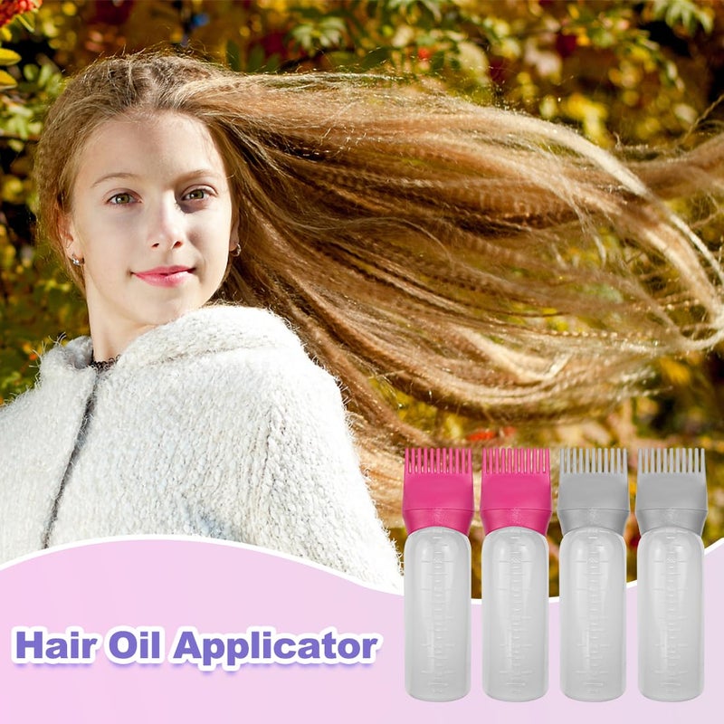 ELANE 4 Pack Hair Oiler Comb Bottle,Root Comb Applicator Bottle for Hair Oil Scalp Hair Oiling Applicator(Grey+Red) - Image 4